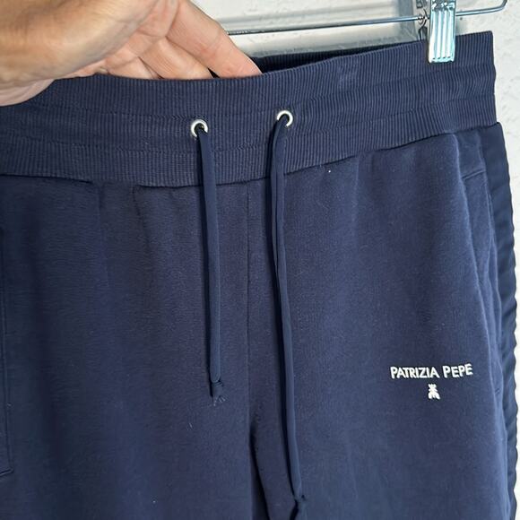 Patrizia Pepe Navy Blue Drawstring Pants Ankle Crepe Side Small Athleisure - Picture 6 of 8